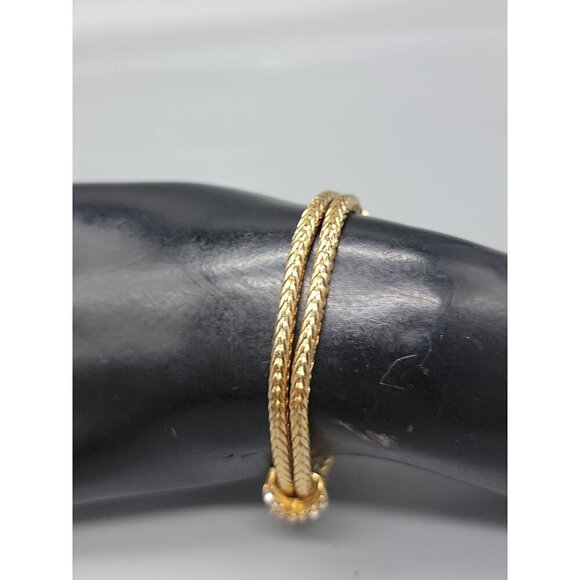 Crystal X Bracelet Double 6.5" Strand Cable Chain Gold Tone High End Fashion - Picture 10 of 11
